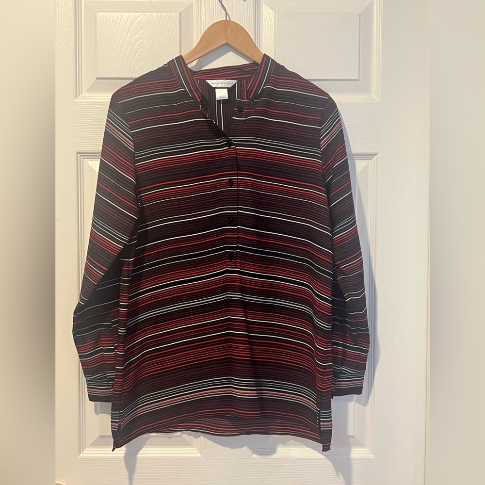 Christopher & Banks Red and Black Striped Long Sleeve Top